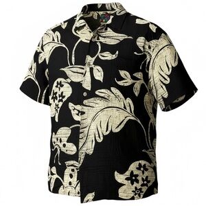 Jams World Mens Hawaiian Floral Shirt XL Black Button Down Retro Rockabilly Tiki